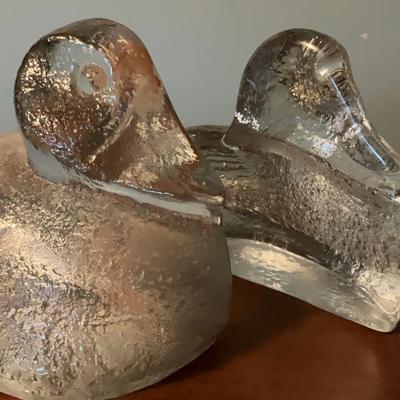 Glass Duck Bookends Possibly Blenko Glass