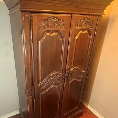 Hand Carved Wood Hutch/Entertainment, Wardrobe/Armoire 