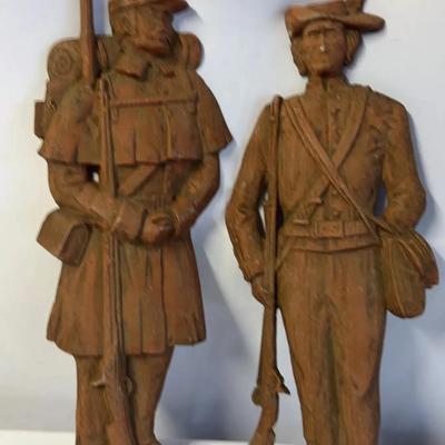 Vintage Plaques Soldiers, Likely From the American Revolutionary War or Civil War