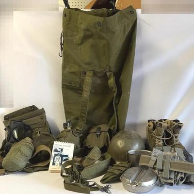 Vintage Military Surplus Gear, Including a Helmet, Pouches, Bags & More