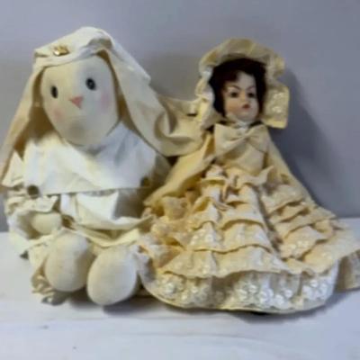 Vintage Collectible Nurse Rabbit & Procelin Doll