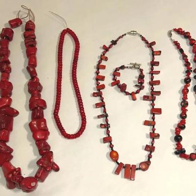 Handmade Red Beaded Necklaces/Bracelet Jewelry 