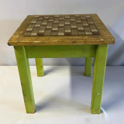 Small Green Wood Table With Tile On Top