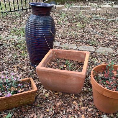 Terra-Cotta Planters and Ceramic Water Fountain