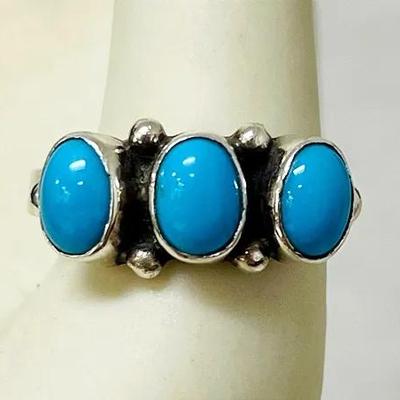 Three Turquoise Stone Sterling Silver Ring