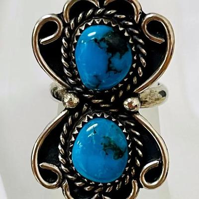 Silver and Turquoise Butterfly Design Ring