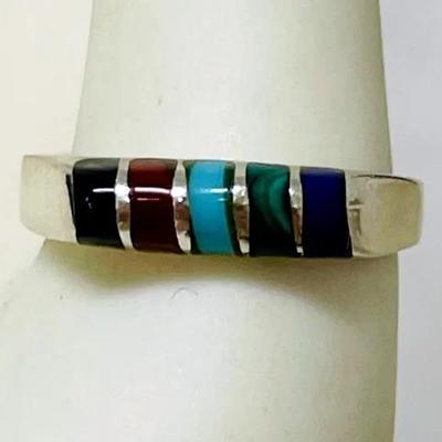 Sterling Silver Multi-colored Stone Ring