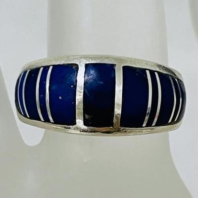 Dark Blue Stone Dome Sterling Silver Ring