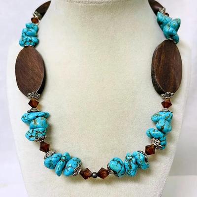 Turquoise and Wooden Necklace
