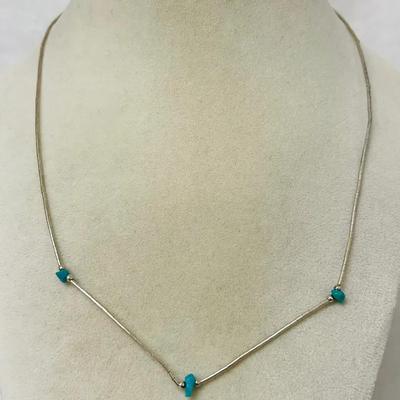 Liquid Silver and Turquoise Bead Necklace