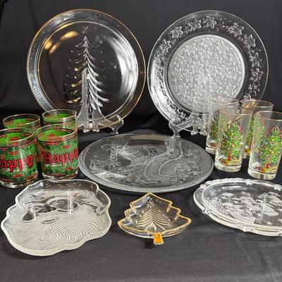 Christmas Plates, Glasses (Spode/Houze) and Trays