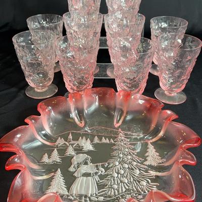 Bryce El Rancho Pink Glasses And Mikasa Dish