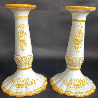 Hand Painted Candle Holder (2) Made In Portugal 