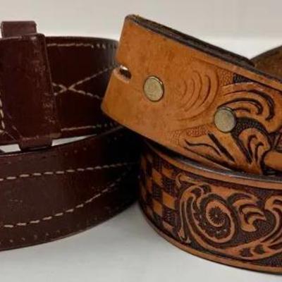 Genuine Leather Belts Tooled Western and Brown Stitched