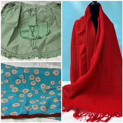 Retro Apron, Knitted Shaw and Pillow Case Bundle 