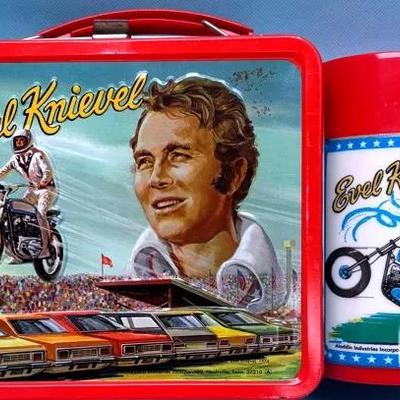 Vintage 1974 "Evel Knievel" Metal Lunch Box With Thermos 
