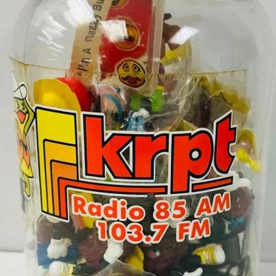 Vintage Radio Station Jar with Toys and Trinkets