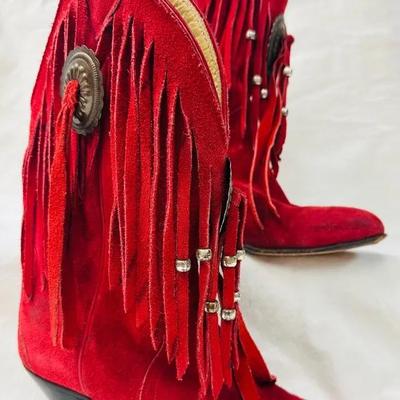 “Justin”  Vintage Red Fringed Western Boots
