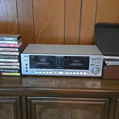 Vintage VERITAS Headphones & SEARS LXI SERIES Double Cassette Player, Case/24 Cassettes Mixed Genre 