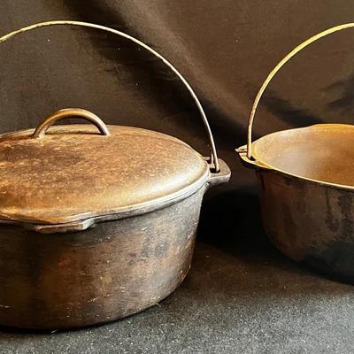 Set of (2) Vintage Cast Iron Pots – Includes #8 Pot & #8C Lid
