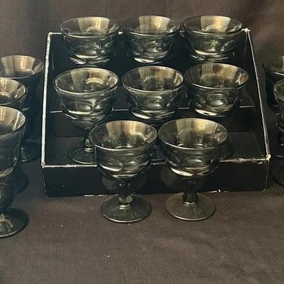 Vintage Fostoria Argus Grey (Smokey) Goblets, Wine Glasses, & Iced Tea Glasses 