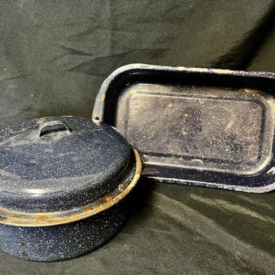 Blue Enamel Pot & Roasting Pan (Speckled) — Rustic Camp/Utility Cookware