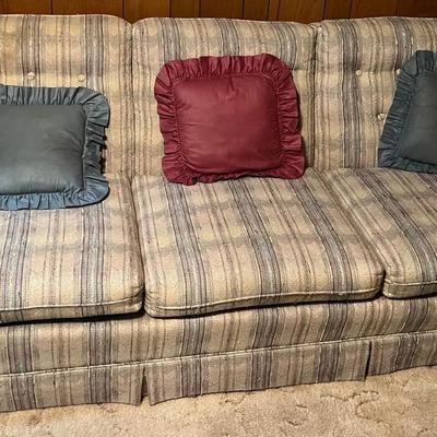 Multicolored Upholstered Sofa, (3) Pillows