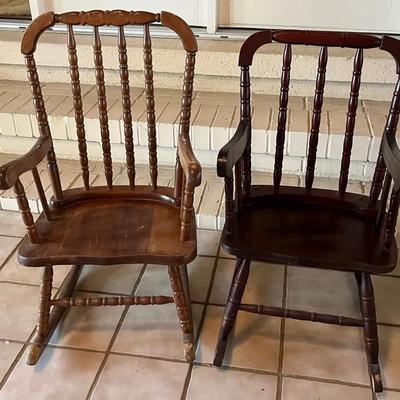 Set Of 2 Vintage Wooden Children’s Rocking Chairs 