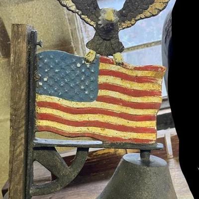 Cast Iron Painted American Eagle & Flag Bell (Wall-Mount Style)