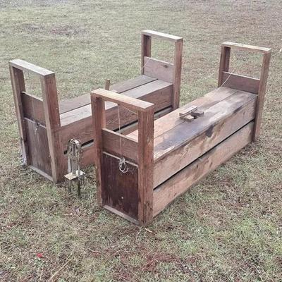Vintage Spring Loaded Plunger Mole/Chipmunk Trap, 2 Wood Traps With Double End Doors