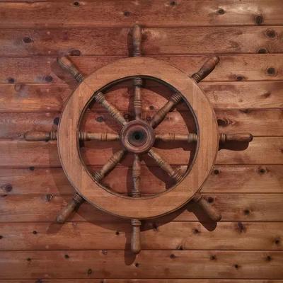 Vintage Solid Wood Ship Wheel Wall Decor 40IN Round X 2IN Deep