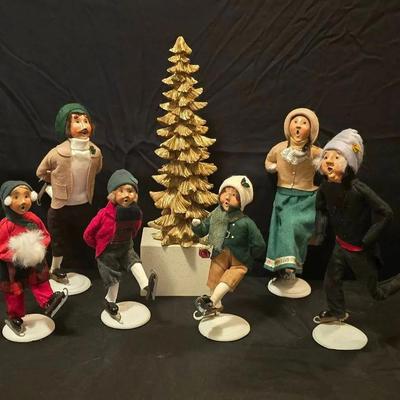 Vintage BYER'S CHOICE LTD The Skaters (2)1991, 1992, 1993, (2)1995 & Golden Resin Tree 