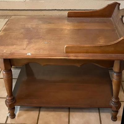 Mid Century Modern Light Wooden Two Tier End Table 