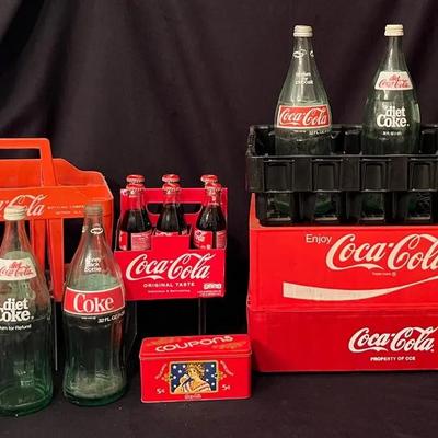 Coca-Cola Time Capsule Lot — Crates, Big Return Bottles, Mini 6-Pack & Coupon Tin
