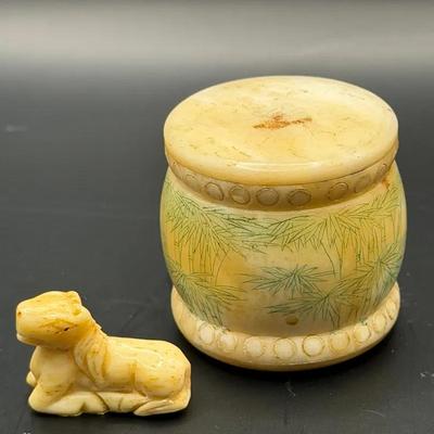 Vintage Carved Trinket Box And Figurine 