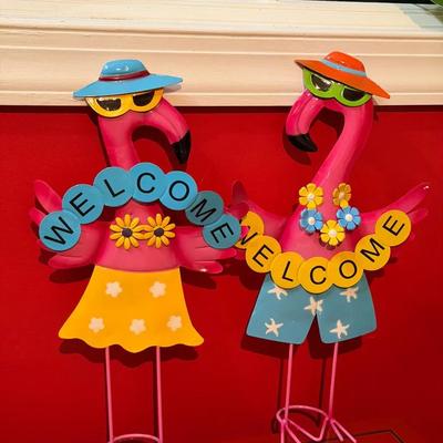 (2) 16” Metal Tropical Flamingos 