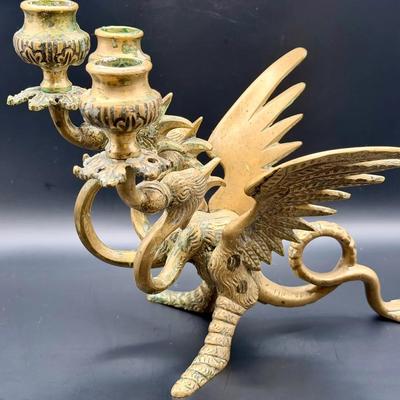 Vintage 3-Headed Dragon Candle Holder