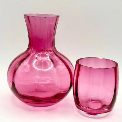 Vintage Cranberry Glass Carafe & Tumbler
