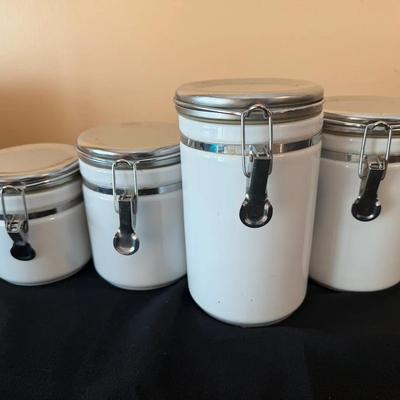 Lot of 4 Anchor Hocking White Ceramic Canister