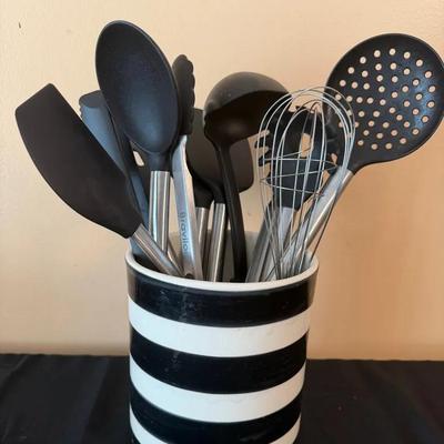 West Elm Vase w/Braviloni (5) Utensils and (8) Various Utensils