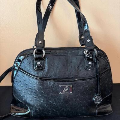 Grace Adele Black Ostrich Faux Leather w/patent Leather Trim