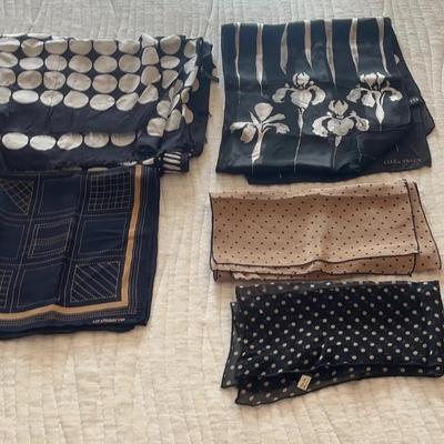 Women’s Elegant 100% Silk Scarves - Lot of 5 