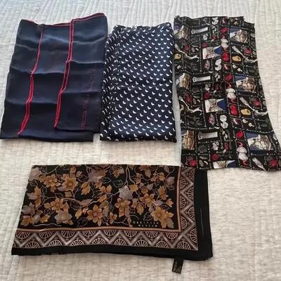 Women’s Elegant 100% Silk Neck Scarves Lot of 4