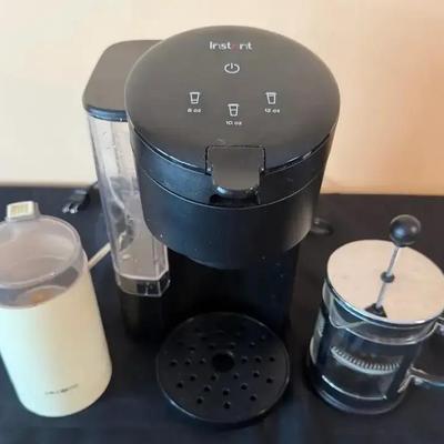 Instant Solo 2-1 Single Serve Coffee Maker, Bodum Kenya French Press, Coffee Grinder