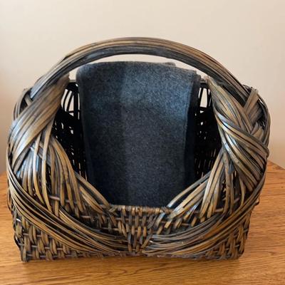 Gumps Rattan Storage Basket w/Gray & Black Wool Blanket (60x84) 