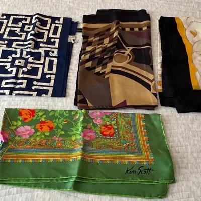 Various Elegant 100% Silk Scarves Set of 4 - Frank Lloyd Wright, Ken Scott, Ann Taylor & M of A  
