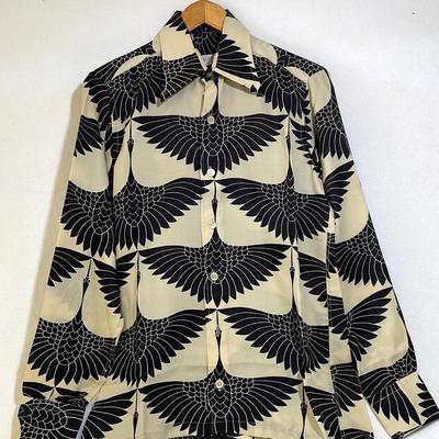 Vintage Mens Bird Print Polyester Shirt, 70s 