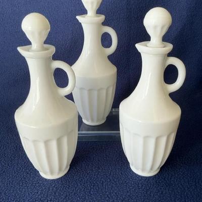Avon Milk Glass Bath Oil Decanters With Stoppers, Vintage 1970s, 3 Pcs