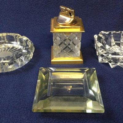 Crystal Ashtrays with Cut Glass Lighter (4pcs)