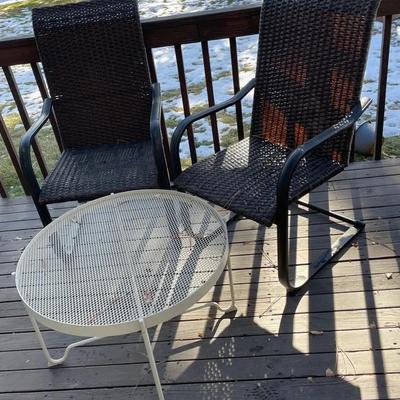 2 Patio Rocking Chairs And Wrought Iron Table
